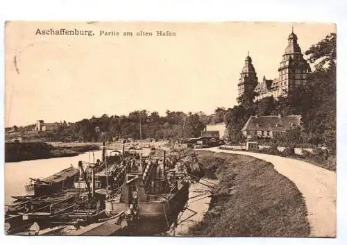 Ak Aschaffenburg Partie am alten Hafen 1908 nach Türkei