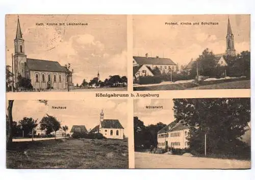 Ak Königsbrunn bei Augsburg Neuhaus Müllerwitz Kirche Leichenhaus 1919