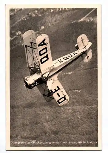 Foto Ak Flugzeug Übungseinsitzer Bücker Jungmeister mit Bramo Sh14 A Motor 1938