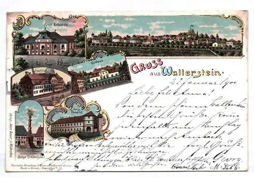 Litho Ak Gruss aus Wallerstein 1900 Kurhaus Institut Reitschule Ansbach