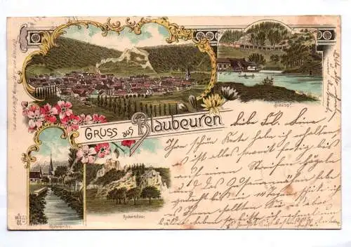 Litho Ak Gruss aus Blaubeuren Klosterkirche Rückenschloss 1898 Alb-Donau-Kreis