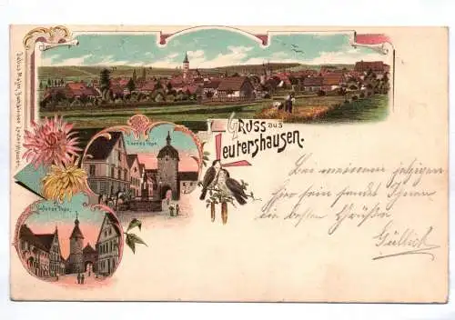 Litho Ak Gruss aus  Leutershausen Unteres Oberes Tor 1899 Ansbach