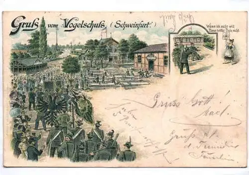 Litho Ak Gruss aus vom Vogelschuss Schweinfurt 1899