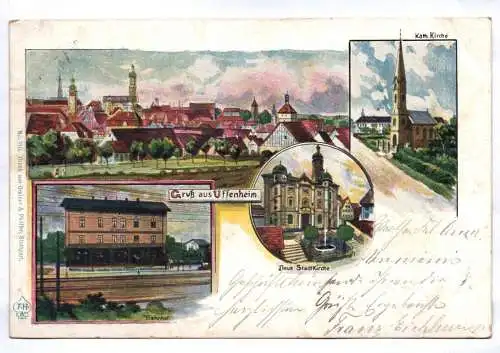 Litho Ak Gruß aus Uffenheim Bahnhof Neue Stadtkirche  1899