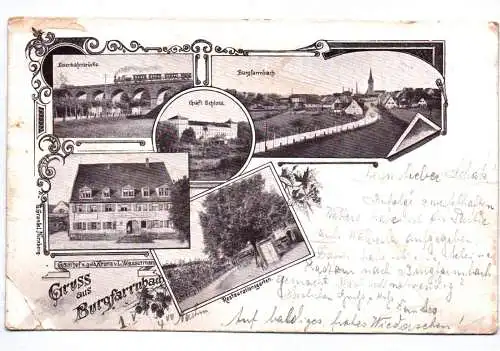 Litho Ak Gruss aus Burgfarrnbach Eisenbahnbrücke Schloss 1900 Fürth