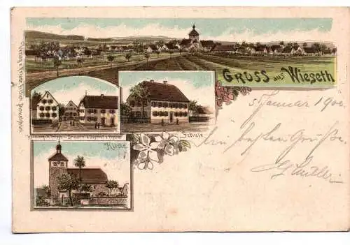 Litho Ak Gruss aus Wiseth Kirche Schule Brauerei 1900 Ansbach Nürnberg