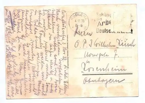 Postkarte Koblenz Alter Franziskaner Bier und Speise Restaurant 1933