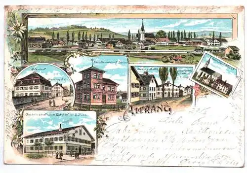 Litho Ak Aitrang Ostallgäu Gastwirtschaft zum Löwen Pfarrhof Handlung 1899