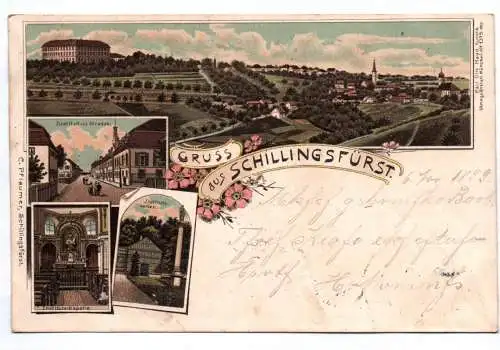 Litho Ak Gruss aus Schillingsfürst 1899 Institut mit Strasse Ansbach