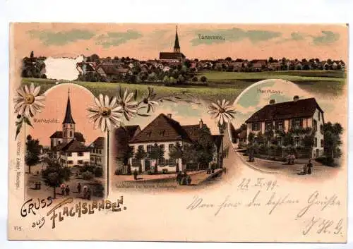 Litho Ak Gruß aus Flachslanden 1899 Gasthaus zur Krone Pfarrhaus Ansbach