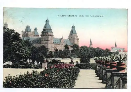 Kolorierte Ak Aschaffenburg Bick vom Pompejanum  1911