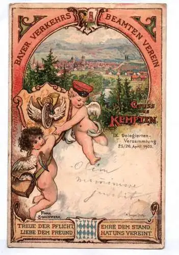 Litho Ak Gruss aus Kempten Bayerischer Verkehrs und Beamten Verein 1903