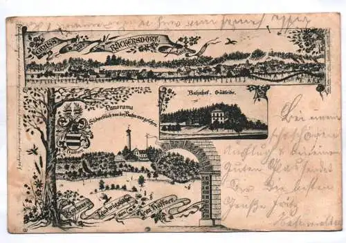 Litho Ak Gruss aus Rückersdorf Bahnhof Südseite Ludwigshöhe Vorläufer 1899