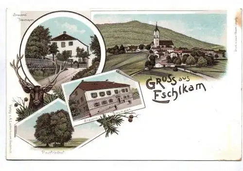 Litho Ak Gruss aus Eschlkam Pestfriedhof Brauerei Neumayer Cham