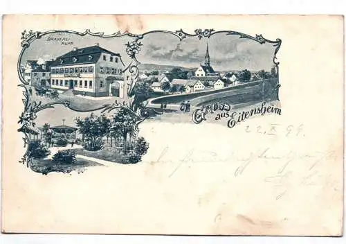 Litho Ak Gruss aus Eitensheim Brauerei Rupp Eichstätt  1899