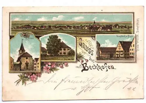 Litho Ak Gruss aus Bechhofen Gasthof zur Post Kirche 1900 Ansbach