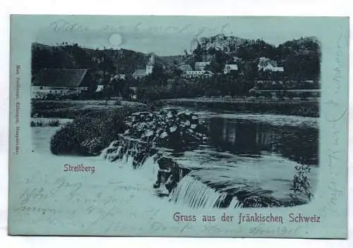 Litho Ak Streitberg Gruss auf der fränkischen Schweiz Mondschein 1899