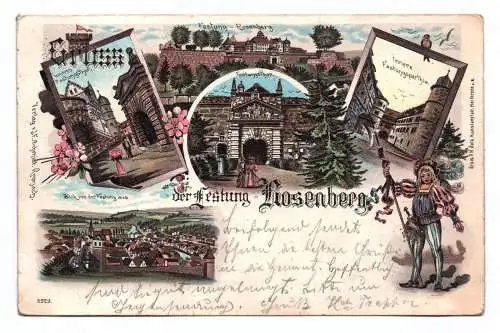 Litho Ak Gruß von der Festung Rosenberg Kronach 1899