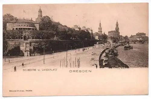 Ak Belvedere und Landeplatz Dresden Schiffe