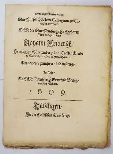 Johann Friedrich Württemberg 1609 Tübingen Dekret Edikt