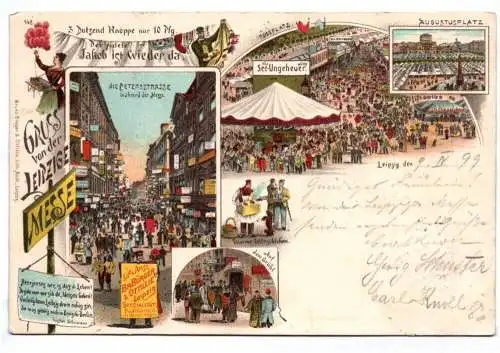 Litho Ak Leipziger Messe Peterstrasse Brühl 1899 Seeungeheuer Rummel  Leipzig