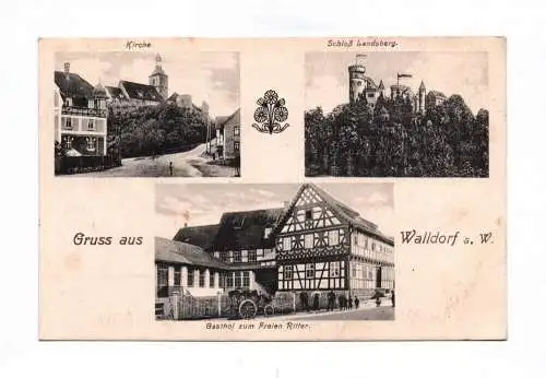 Litho Ak Gruss aus Walldorf Kirche Schloß Landsberg Gasthof