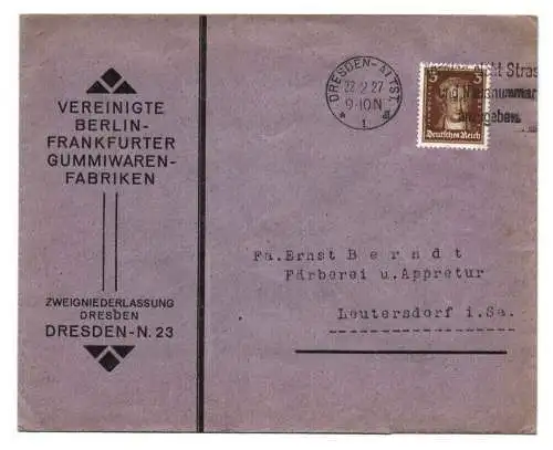 Brief Vereinigte Berlin Frankfurter Gummiwaren Fabriken 1927