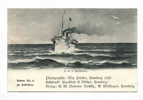 Ak S. M. S. Hohenzollern Deutsche Reichspost