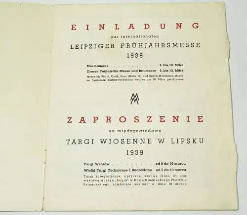 Einladung Leipziger Frührjahrs Messe 1939 deutsch / polnisch Leipzig !