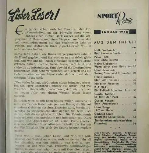 Sport Revue DDR 1 / 1958 Zeitschrift Sportverlag Berlin !