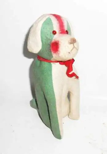 Alter Plüsch Hund dog Vintage Glasaugen Holzwolle 20 cm Bulldogge 1930er