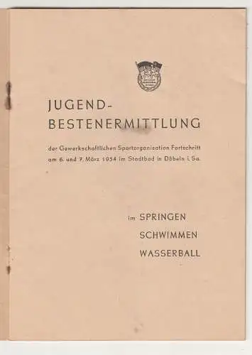 Jugend - Bestenermittlung Fortschritt Programm 1954 Stadtbad Döbeln    H3