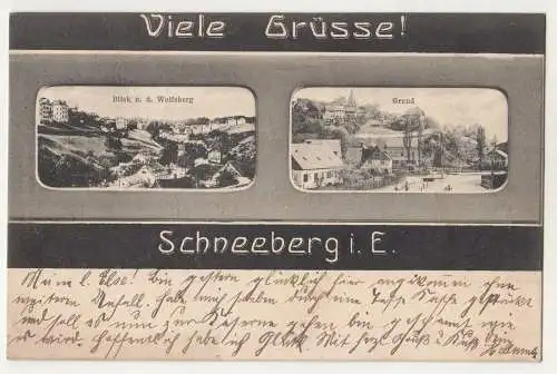 Litho Ak Viele Grüsse ! Schneeberg Erzgebirge Wolfsberg Grund 1906 !