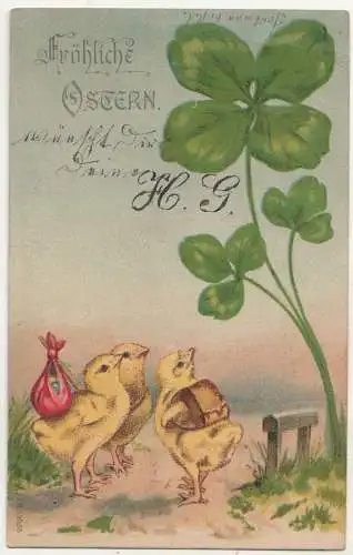 Ak fröhliche Ostern Küken Kleeblatt 1902 Eastern Ostern !