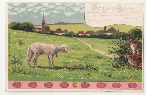 Mailick Ak Lamm findet Ostereier Nr 963 Erika Fröhliche Ostern Eastern 1903