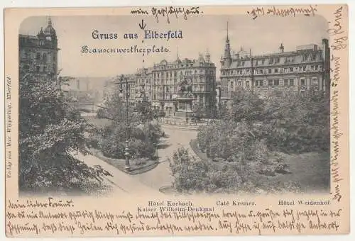 Litho Ak Gruss aus Elberfeld Brausenwertherplatz Hotel Korbach Cafe 190 ! (A3401