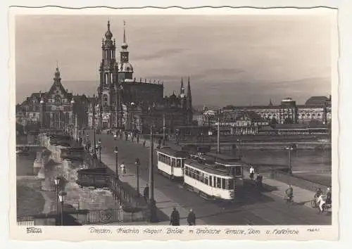 Ak Hahn 12602 Dresden Friedrich August Brücke Straßenbahn Brühlsche