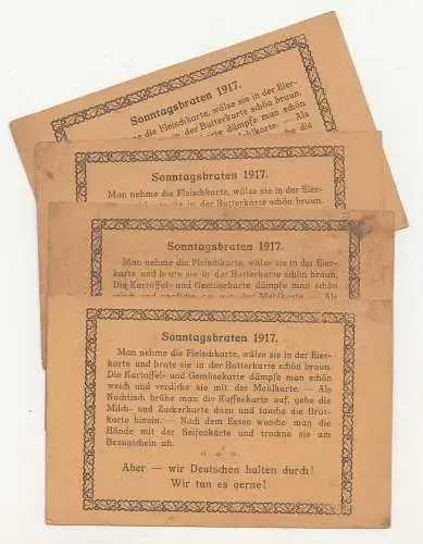 4 x Ak Sonntagsbraten 1917  1 Wk Satire Scherz Humor ! (A2862