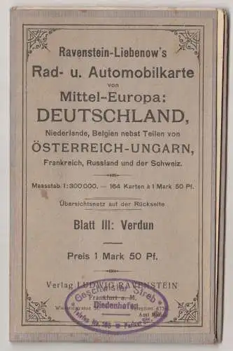 Ravenstein - Liebenow Rad & - Automobilkarte Landkarte Verdun France um 1910 (H4