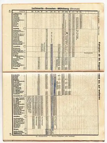 Taschen Fahrplan Sächsisch - Böhmische Dampfschifffahrt 1932 Dresden ! (H4