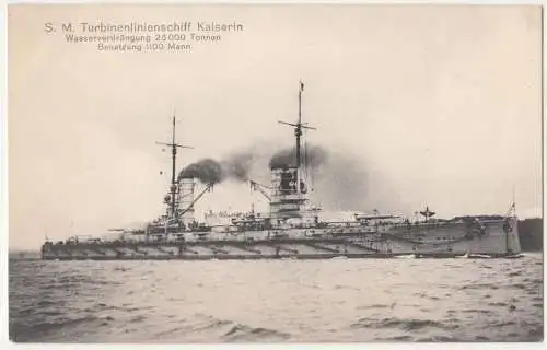 Marine Feldpost Ak S.M.Turbinenlinienschiff Kaiserin 1916 ! (A2461