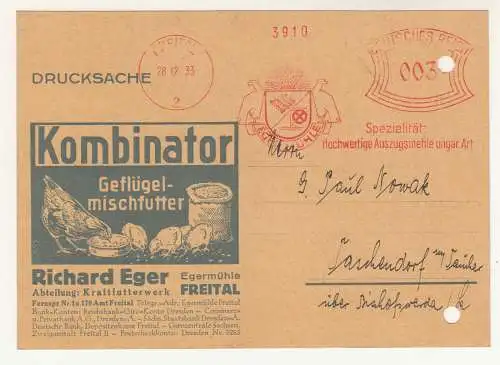 Werbe Drucksache Richard Eger Egermühle Futterwerk Freital - Dresden 1933 (D4