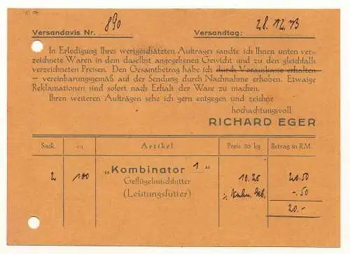 Werbe Drucksache Richard Eger Egermühle Futterwerk Freital - Dresden 1933 (D4