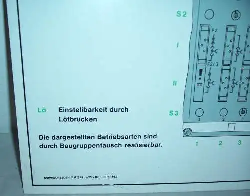DDR RFT Lehrtafel Dewag Dresden Niederfreqenzetage 1.1 Betriebsartenbeispiele 
