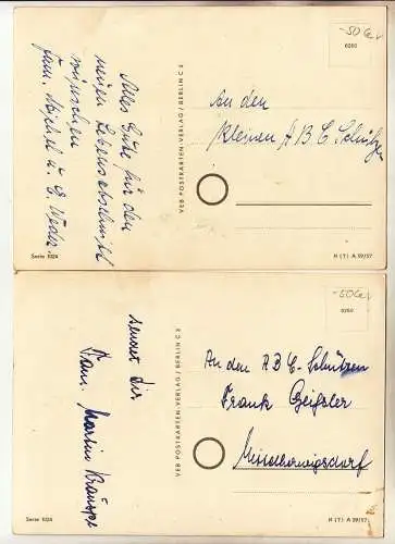 2 x Künstler Ak Schulanfang um 1960 Kinder Schulranzen Gans DDR ! (A1616