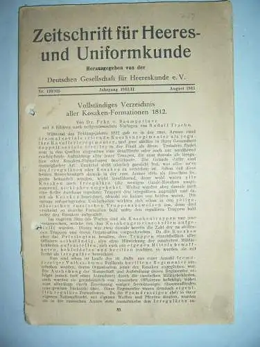 Zeitschrift für Heeres - und Uniformkunde meist 1953 / 1954 Militär !