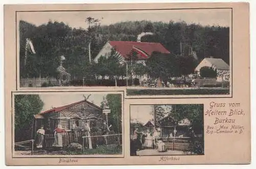 Kolo. Litho Ak Gruss v. heiteren Blick Blockhaus Affenhaus Burkau 1906 
