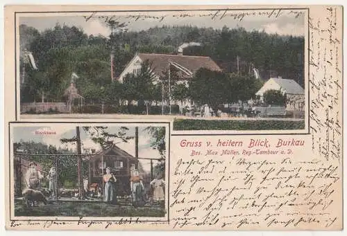 Kolo. Litho Ak Gruss v. heiteren Blick Blockhaus Burkau 1906 