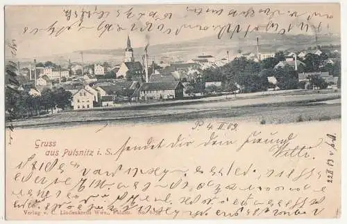 Litho Ak Gruss aus Pulsnitz in Sachsen 1903 