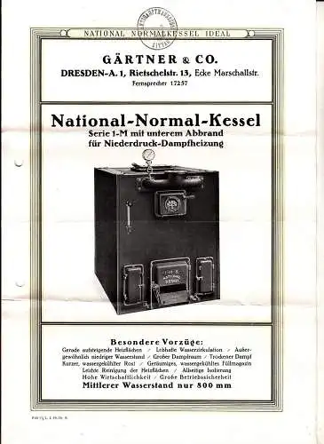 2 x Prospekt Gärtner & Co Dresden A1 National Kessel Ofen Hochleistungsofen 1928